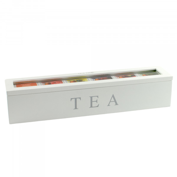 Teekiste Holz 6 Fächer Teedose Teebeutel-Kiste Teekasten Teebox weiß 43x9x8,7cm