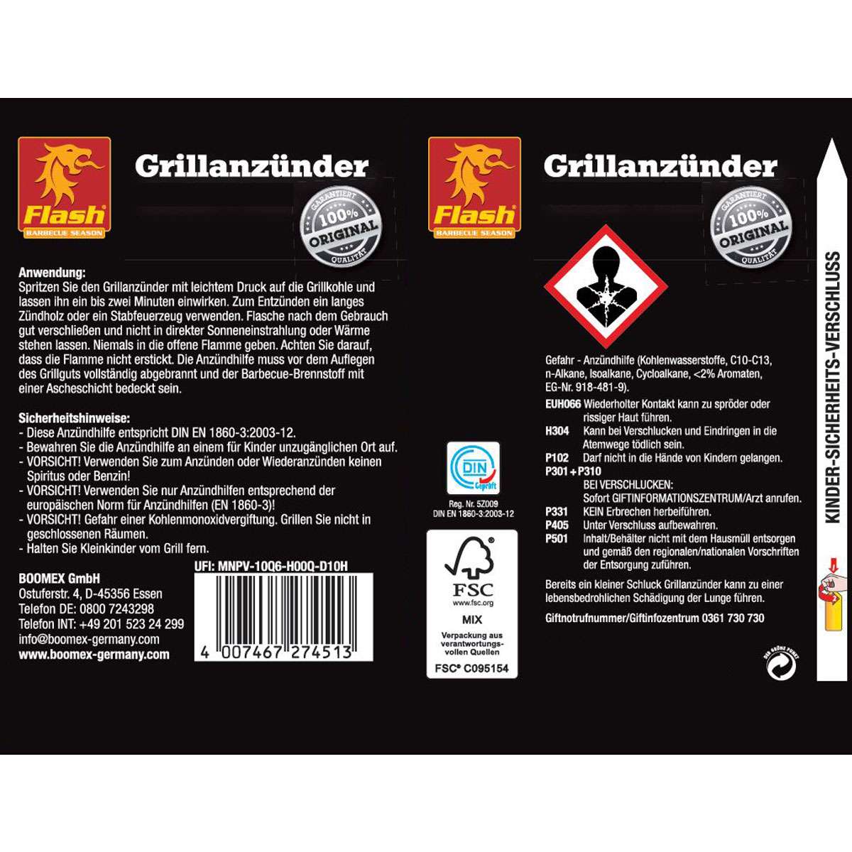 Flash Grill-Anzünder flüssig 1L Anzündhilfe Holzkohle Briketts Flüssiganzünder