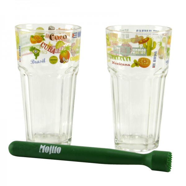 2er Set Mojito Gläser inkl. Stößel Cocktail-Glas Gläser Highball-Glas Longdrink