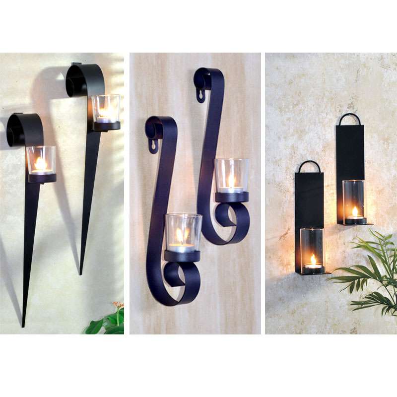 Wandkerzenhalter 2er Set Teelichthalter Wand-Kerzenhalter Kerzenständer Metall