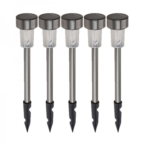 5x LED Solarleuchten Solarlampen Edelstahl Erdspieß Solarlampe Solarleuchte NEU