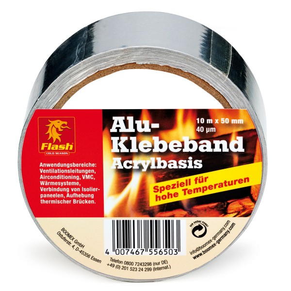 Flash Alu-Klebeband 10m für hohe Temperaturen 50mm Kamin Ofen Dichtband