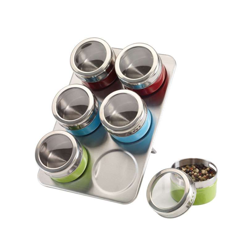 7-tlg. Gewürzständer magnetisch Gewürz-Regal Edelstahl Magnetständer 6 Dosen