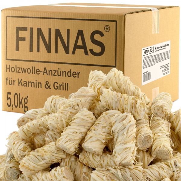FINNAS 5 kg Holzwolle Premium Anzündwolle Anzünder Kaminanzünder (ca. 800 Stück) Grillanzünder Öko O